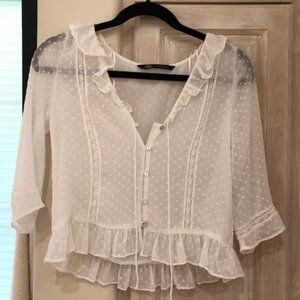 Zara, white sheer, buttons, size XS
